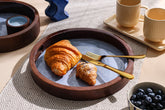 Alamkari India Wooden Round Enamel Finish Wooden Tray